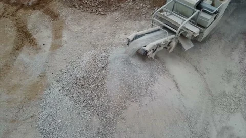 Top view of a conveyor belt of aggregate crusher working in a quarry Stock Footage 163254042