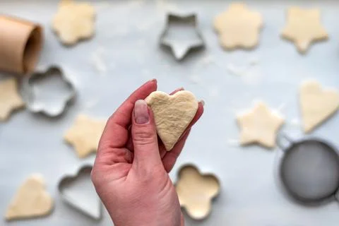Top view of cooking a gingerbread cookie in the form of heart, star, cloud Stock Photos