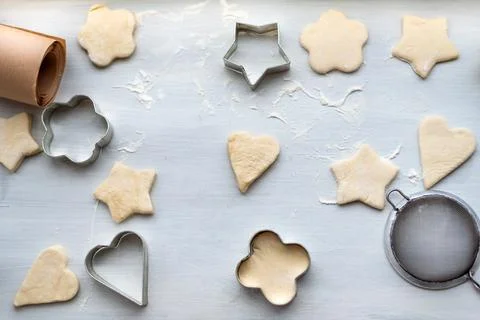 Top view of cooking a gingerbread cookie in the form of heart, star, cloud Stock Photos