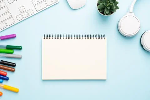 Top view with copy space of office desk with accessories Stock Photos