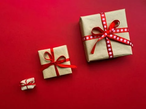 Top view, copy space, red background Stock Photos