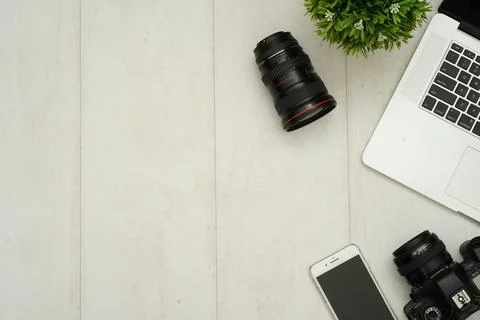 Top view with copy space of white working desk table  Stock Photos