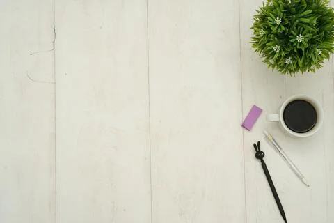 Top view with copy space of white working desk table  Stock Photos