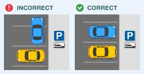 Top view of a correct and incorrect parked cars in the "forward parking only". Stock Illustration