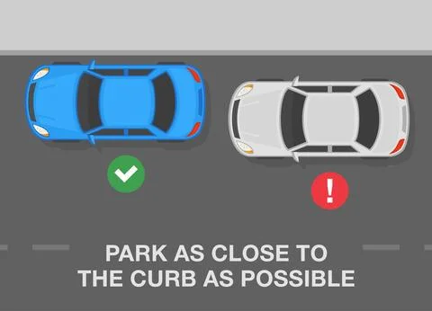 Top view of correct, incorrect parked cars. Park your car as close to the curb. イラスト素材