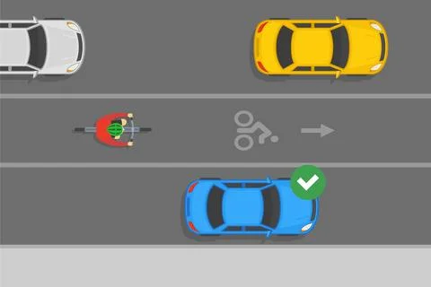 Top view of correct parked car on city parking separated by bike path. Stock Illustration