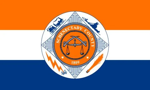 Top view of county of Schenectady, New York flag, USA no flagpole. Plane desi Stock Illustration