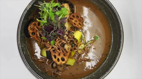 Top View Of A Course From A Tasting Menu -  Rotating Cod Stock Footage 133137994