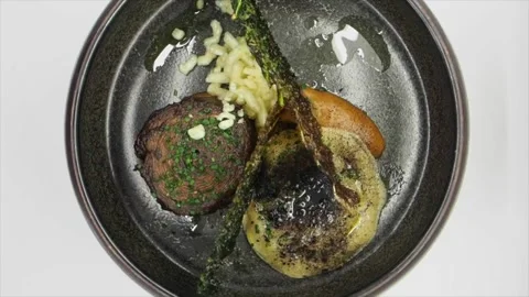 Top View Of A Course From A Tasting Menu -  Roasted Celeriac Stock Footage 133138251