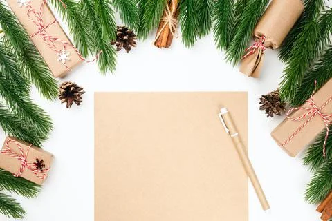 Top view of the craft blank paper and craft pen for Christmas greeting card Stock Photos