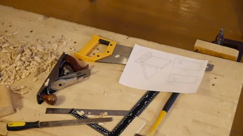 Top view craftsman carpenter table Stock Footage 59230245