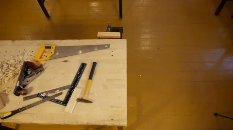 Top view craftsman carpenter table Stock Footage 59230642