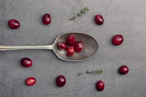 Top view cranberries with spoon Stock-Fotos