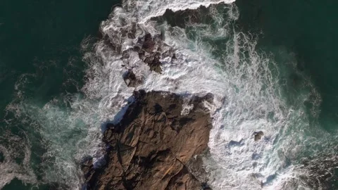 Top View Of Crashing Waves Hit Rocky Shores Of Port Stock Footage 300099666