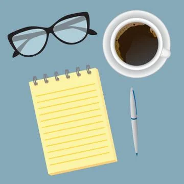 Top view creative business desktop. Workspace of office employee at begining  Stock Illustration