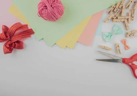 Top view creative desk Stock Photos