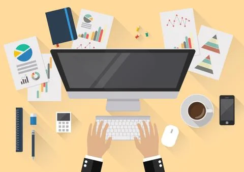 Top view of creative office workspace Stock Illustration