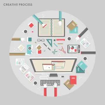 Top view of creative process in flat design Stock Illustration