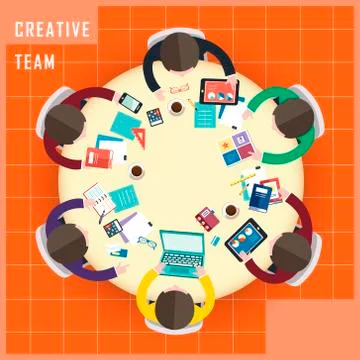 Top view of creative team work in flat design Stock Illustration