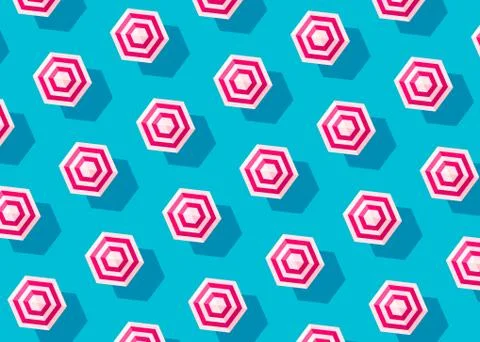 Top view creative wallpaper pattern beach umbrella on a blue background Stockillustratie