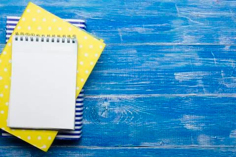 Top View of Creative Writing Concept With Pencils, Book, Notepad on Wooden Table 库存照片