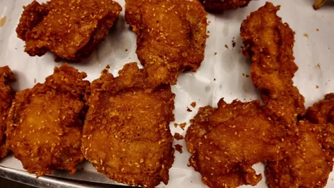 Top View of Crispy Fried Chicken Pieces with Crunchy Texture Thai Street Food 4K Stock-Footage 331239293