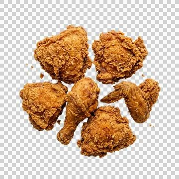 Top view of crispy fried chicken pieces isolated on a transparent background. Fotos Stock