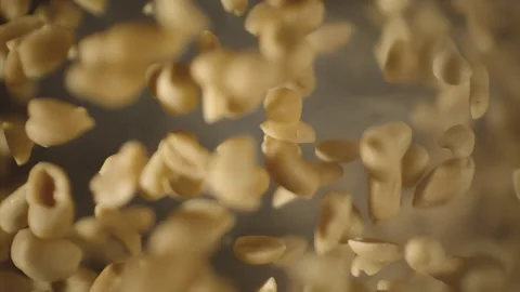 Top view of crispy roasted salted peanuts falling in super slow motion close up Stock Footage 317248635