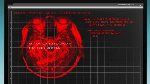 Top view cross section Brain MRI red alert mode with scrolling text Stock Footage 94878752