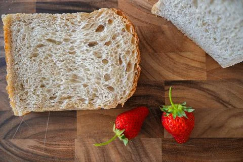 Top view of the cross-section of toast filled with air pockets Stock Photos