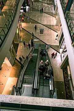 Top View of Crowd in Escalator Stock Photos