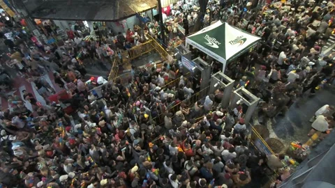 Top View of Crowd Passing Security Checkpoint at Songkran Festival Zone | Silom  스톡 동영상 333035965