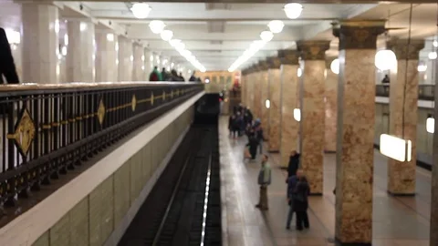 Top view of the crowd on the underground subway station, people come in Moscow Stock Footage 69881019