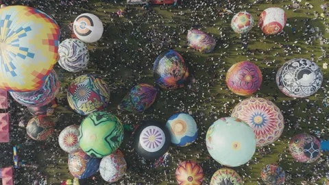 Top View of Crowded Hot Air Balloon Festival with Colorful Balloons Stock Footage 337980156