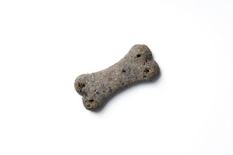 Top view of crunchy bone shaped dog biscuit set isolated on white backgroun.. Stock Photos