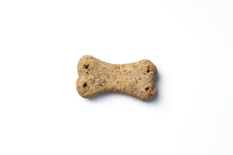 Top view of crunchy bone shaped dog biscuit set isolated on white backgroun.. Foto stock