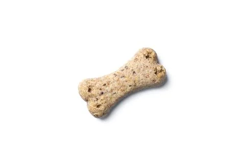 Top view of crunchy bone shaped dog biscuit set isolated on white backgroun.. Stock Photos