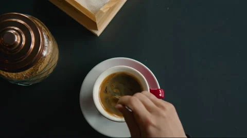 Top view on cup of americano or instant coffee Stock Footage 230155751