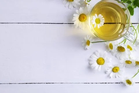 Top view of a cup of chamomile tea Stock Photos