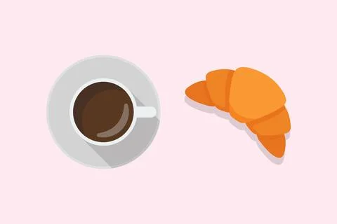 Top view of a cup of coffee with croissant. Stock Illustration