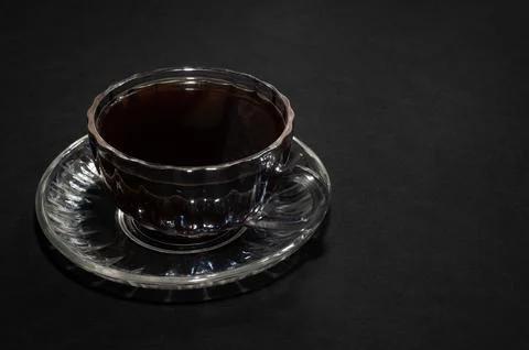Top view of a cup of coffee, isolate on black background Stock Photos