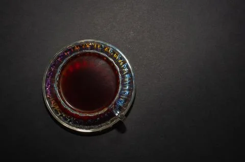 Top view of a cup of coffee, isolate on black background Stock Photos