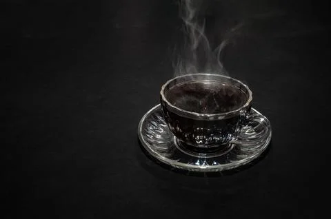Top view of a cup of coffee, isolate on black background Stock Photos