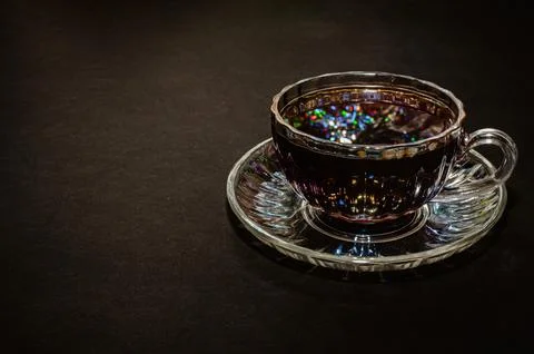 Top view of a cup of coffee, isolate on black background Stock Photos