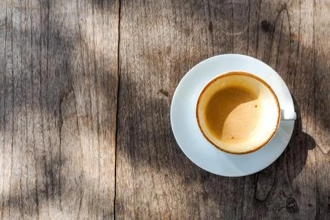 Top view of a cup of coffee on table. Stock Photos