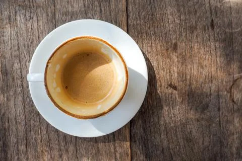 Top view of a cup of coffee on table. Stock Photos