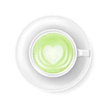Top view at cup of green tea matcha latte with milk foam isolated on white Stock Illustration
