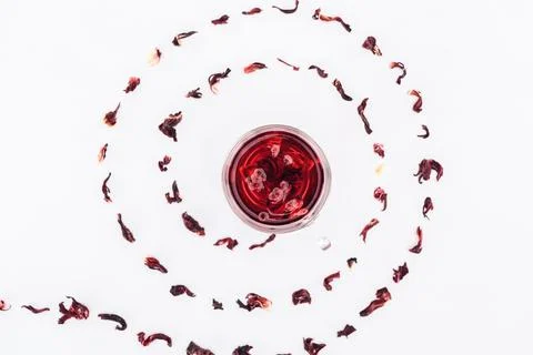 Top view cup hibiscus tea Stock Photos