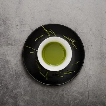 Top view cup matcha tea plate Stock Photos