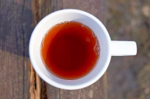 Top view of a cup of tea standing on a table Stock Photos